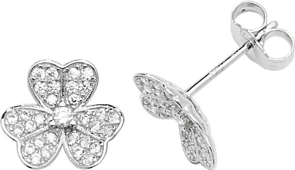Schöne 925 Sterling Silber (Rhodiniert) Damen - Paar Ohrstecker mit Zirkonia - 10mm*11mm; TRS22507