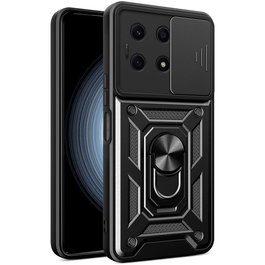 Mobigear Armor Ring Cam Slide HONOR X8A Hülle Hardcase Backcover Stoßfest mit Ringhalter und Kamera Slider - Schwarz
