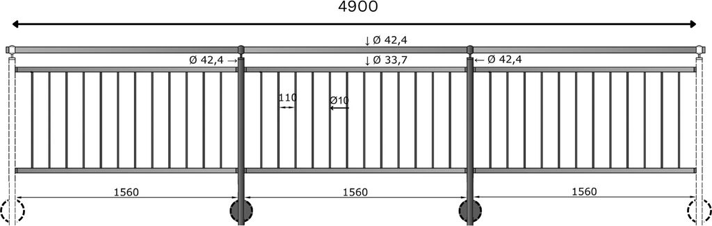 TIBU Geländer Edelstahl Balkongeländer Treppengeländer 0,8-6m senkrechte Streben seitliche Montage, Länge 4900 mm mit Seitenabstand 30 mm