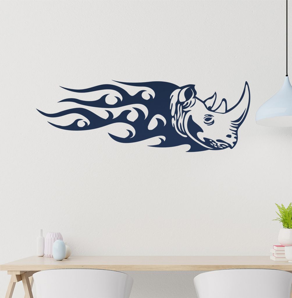 Nashorn Flammen Wandtattoo in 6 Größen - Wandaufkleber Wall Sticker - Dekoration, Küche, Wohnzimmer, Schlafzimmer, Badezimmer