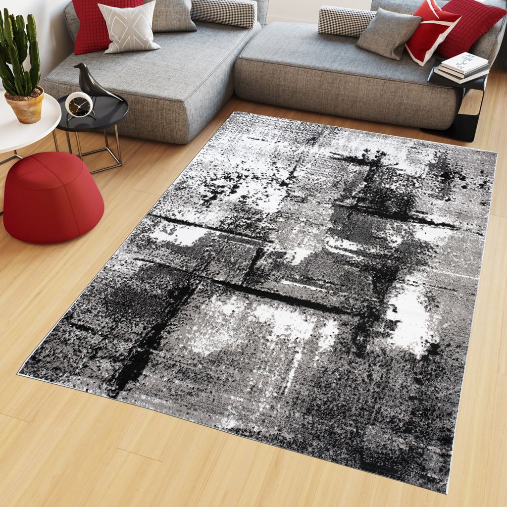 Teppich Kurzflor Modern Grau Braun Streifen Meliert Wohnzimmer Schlafzimmer 