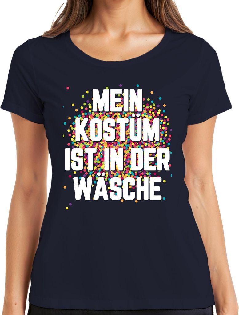 MEIN KOSTÜM IST IN DER WASCHE Karneval Fasching Konfetti lustig Damen T-Shirt, Navy, M