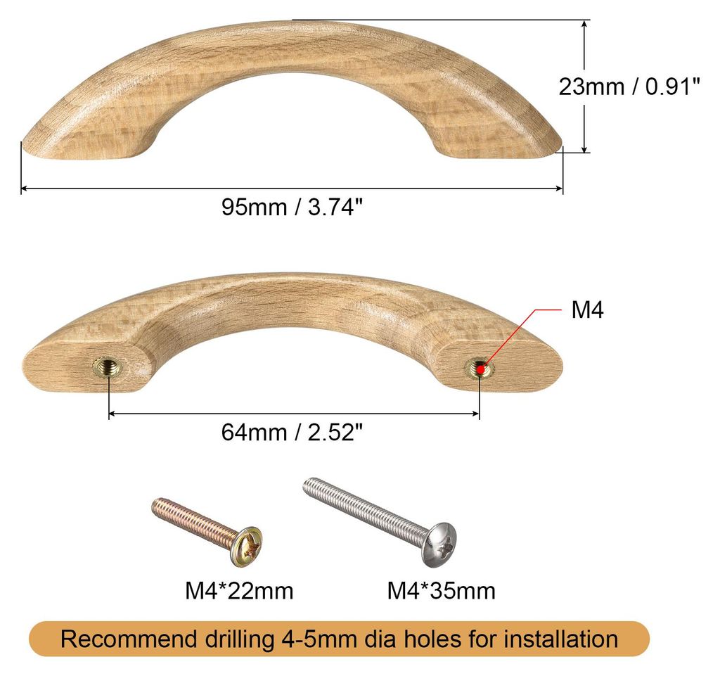 2 Stš¹ck Holzgriffe 64 mm/2.52 Zoll Lochabstand fš¹r Kš¹chenm?bel Schublade Kleiderschrank Schrank