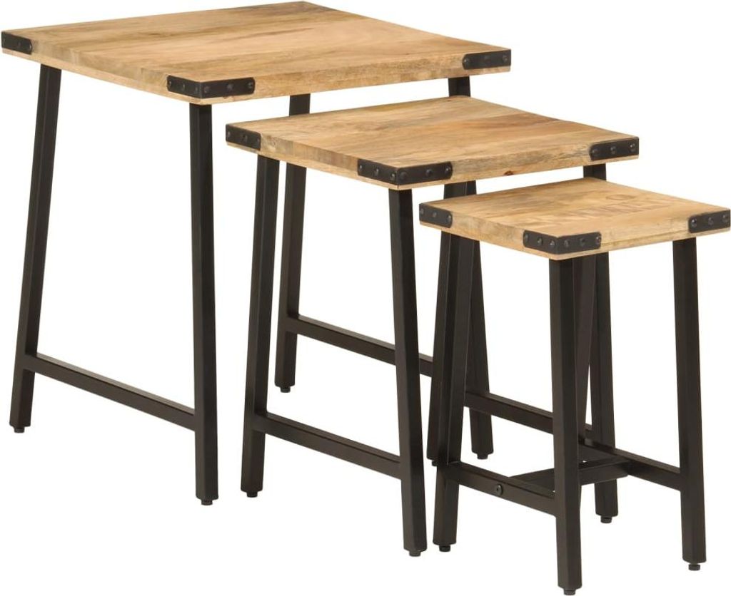 vidaXL Satztische 3 Stk. Massivholz Mango und Eisen