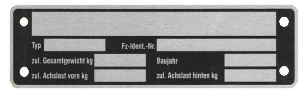 1 x Blanko Typenschild Anhängertypenschild Neutral Anhänger Produktbild 