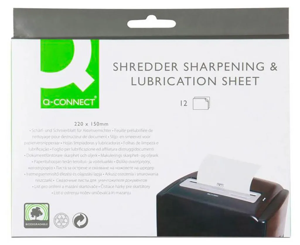 Pochettes de Lubrification pour Destructeur de Papier Q-connect 12 Unités