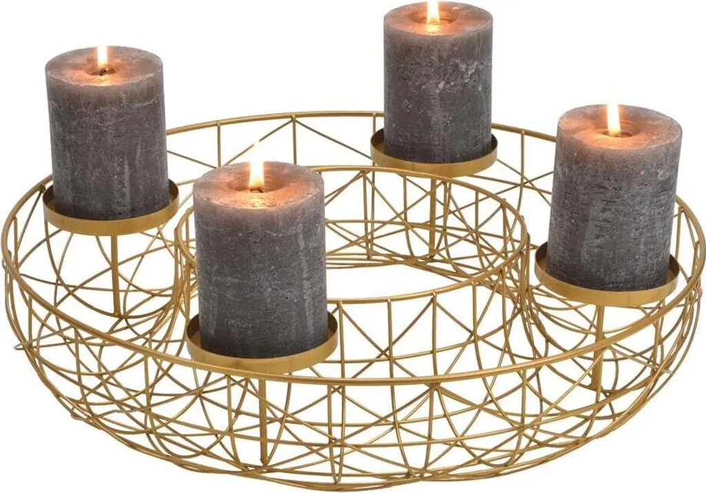 Couronne de l'Avent design métal or Ø 40 cm, kit complet décorations
