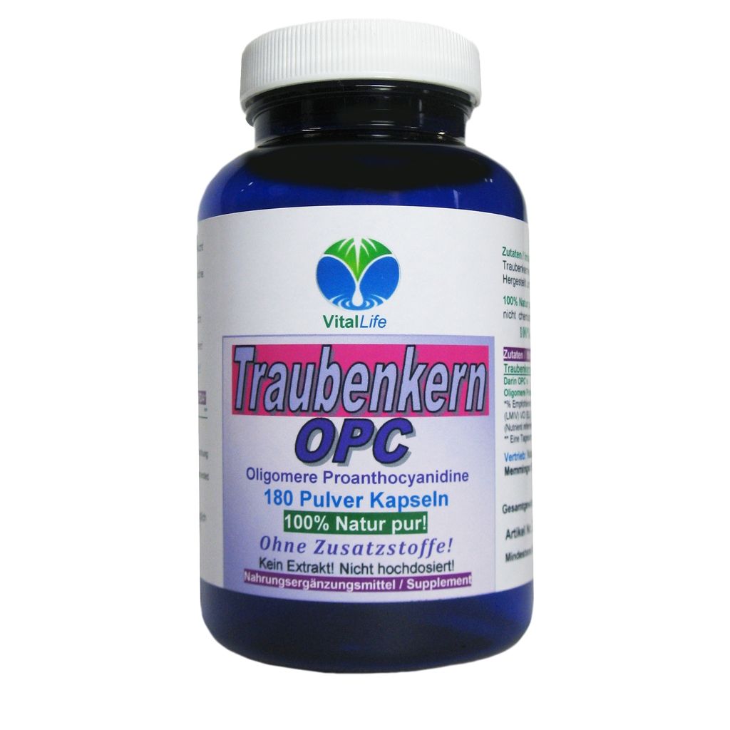 Traubenkern OPC 180 Pulver Kapseln NATUR Pur NICHT hochdosiert KEIN Extrakt OHNE Zusatzstoffe OHNE Füllstoffe.