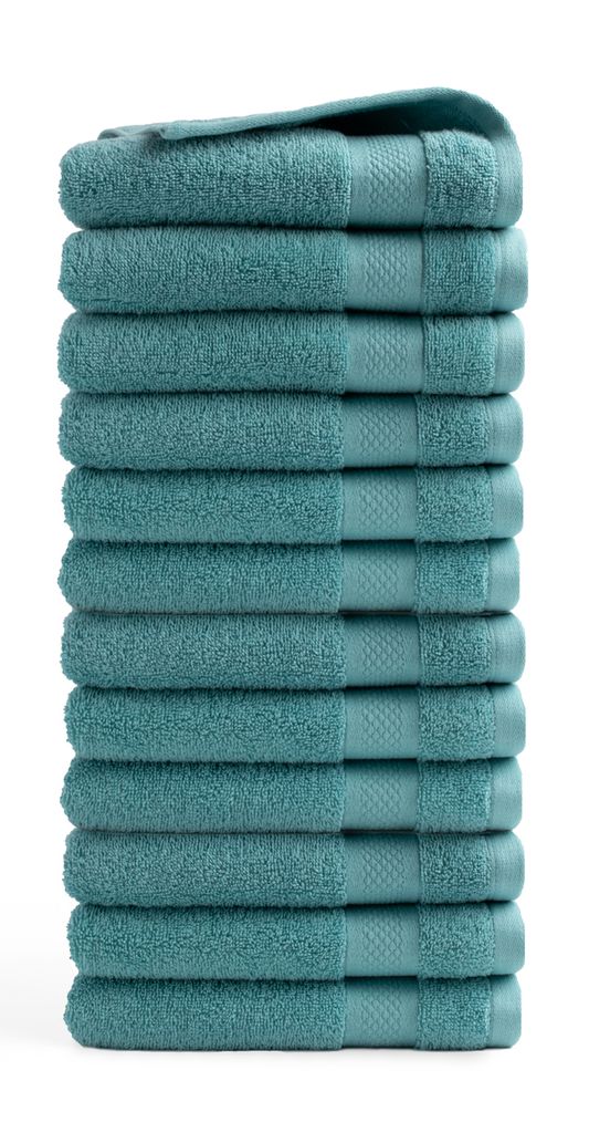 DoubleDry Hotel Kollektion Handtücher Set - 12 Teilig - 100% Baumwolle - 500 g/m² - Weich - 50x100 cm - Denim Blau