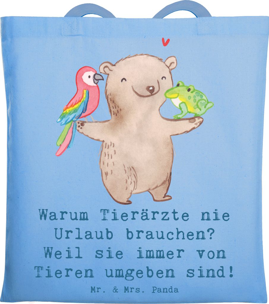 Mr. & Mrs. Panda Jutebeutel Tierarzt Freude - Sky Blue - Geschenk, Haustiere, Schultasche, tierische Patienten, Beruf, Tiermedizin, kreative Gesche...