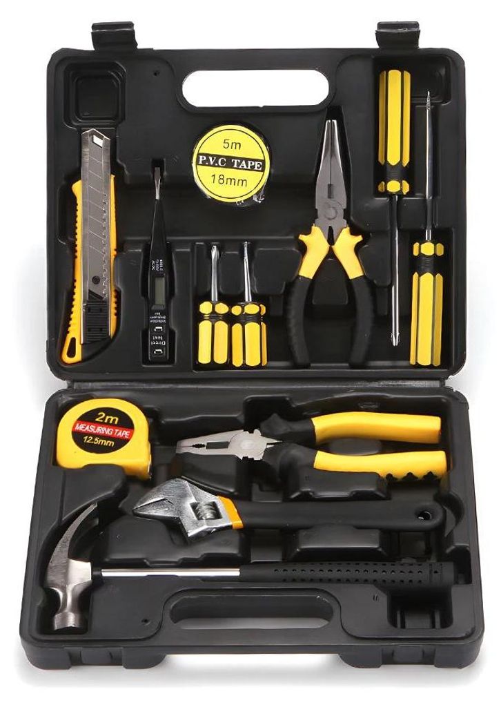 Haushaltswerkzeug - 13‐in‐1 Werkzeugset W6512 - Gusseisen - Für Auto- und Hausreparaturen - Aufbewahrungstasche - 27,5×22×6 cm - Gold