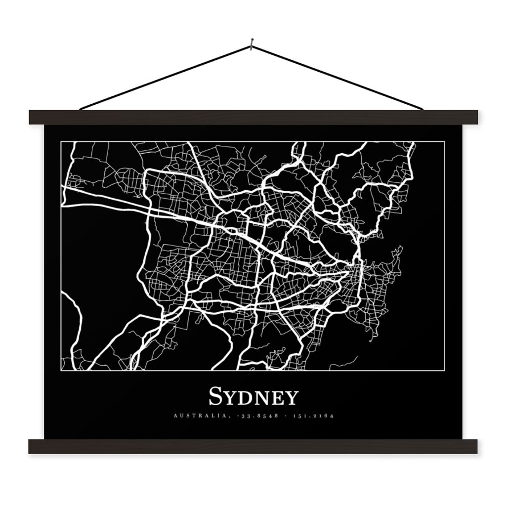MuchoWow Textilposter Karte - Sydney - Stadtplan 40x30 cm mit schwarzem Rahmen - Dekorationen