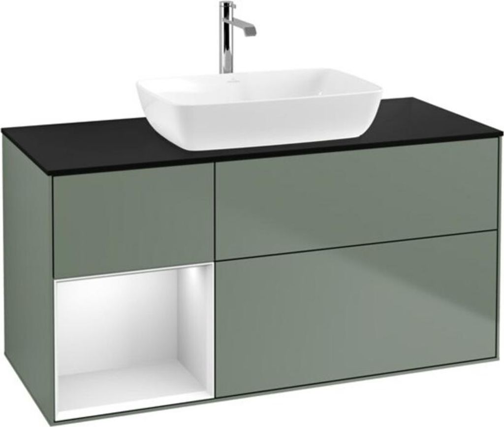 V&B Waschtischunterschrank Wandbeleuchtung Finion 120cm, Pl b m, Reg wh. m Lac, Oli. m Lac