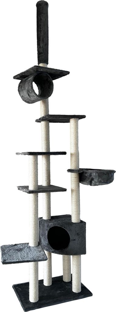 Dehner Lieblinge Kratzbaum Alita, höhenverstellbarer Kletterbaum für Katzen, ca. 270 x 68 x 44 cm, MDF / Sisal / Polyester / Plüsch, grau / beige