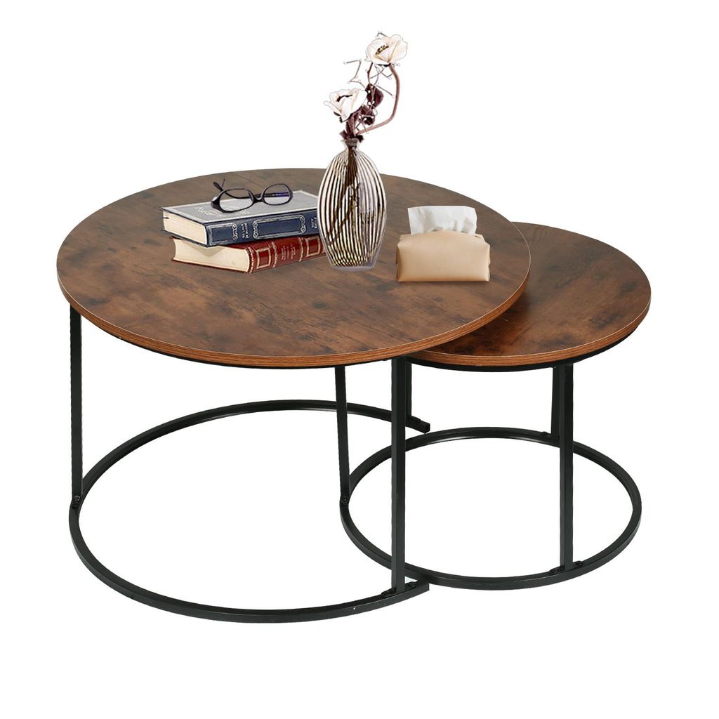 2er Set Couchtisch mit Farbe von verbranntem Holz und Produktbild 