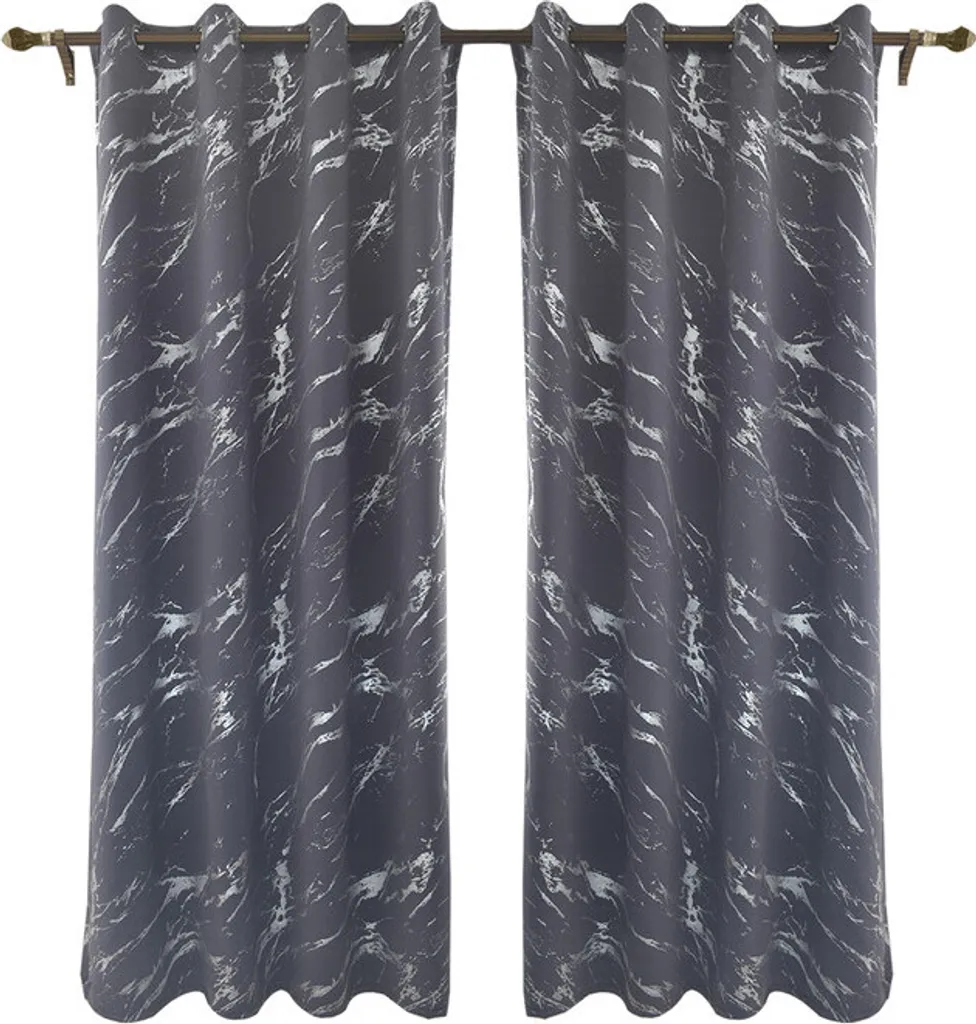 Rideaux Occultants Gris 132x213 cm Motif Marbre avec Œillets - 2 Panneaux