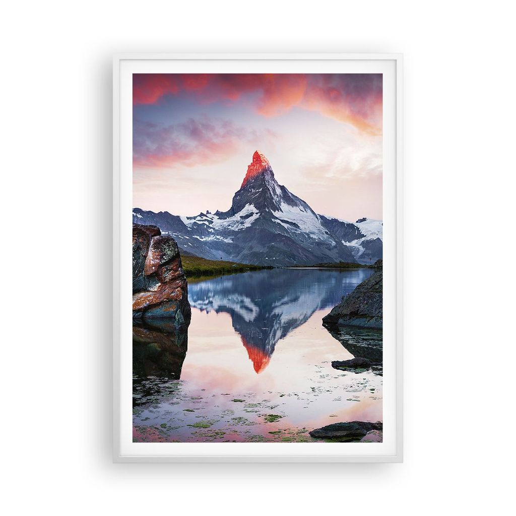 Gerahmtes Poster - Weißer Rahmen - Berge Felsen Wasser - 70x100 cm - Wand Bild - Wanddeko - Wandbilder - Kunstposter - Wandposter - Bilderrahmen -...