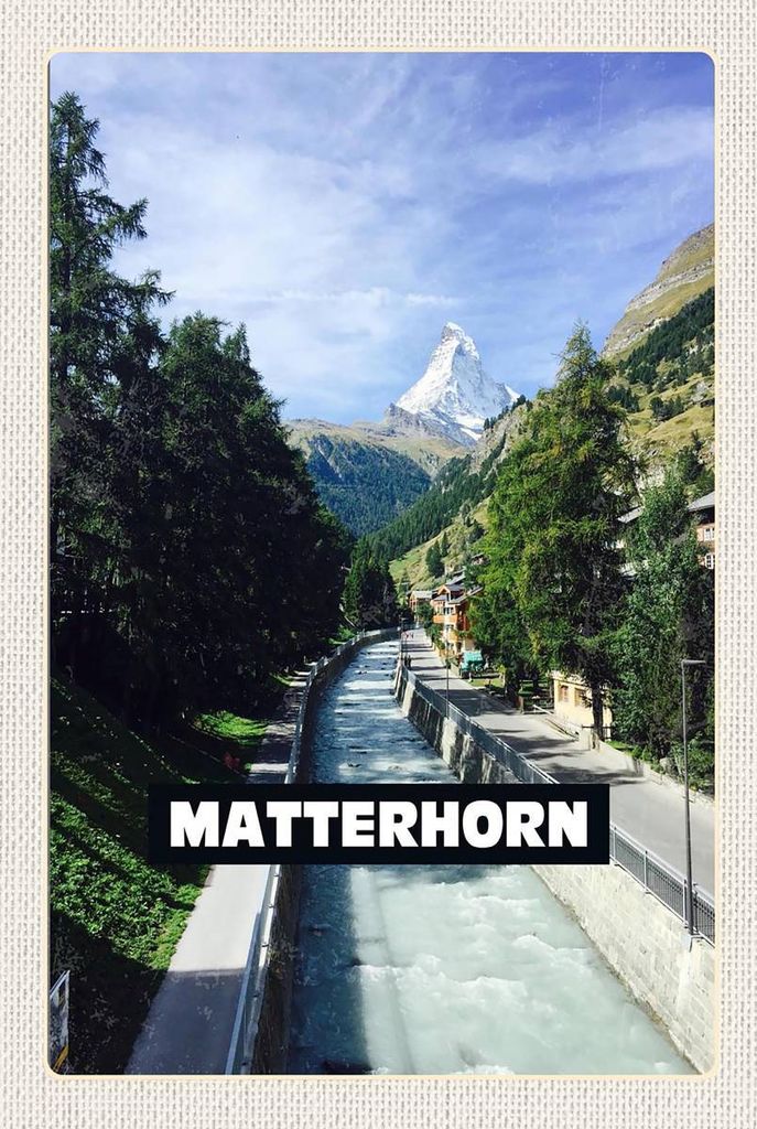 vianmo Holzschild 18x12 cm Matterhorn Schweiz Fluss Berg Stadt Bildmotiv Reisemotiv Abenteuer Reisen