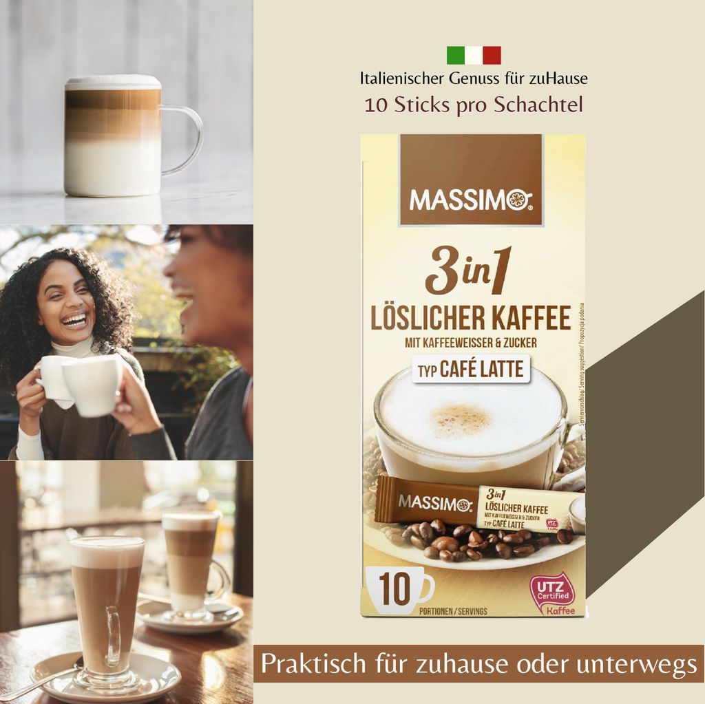 MASSIMO 3in1 Löslicher Kaffee Typ Café Latte 125g / 10 Produktbild 2