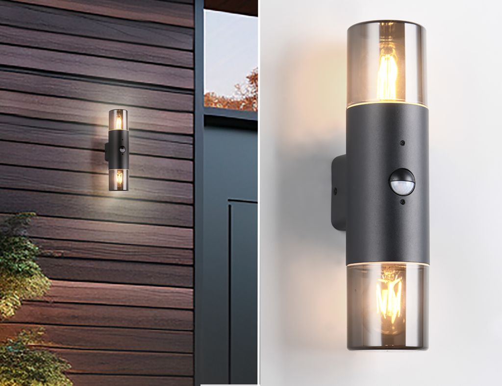 LED Außenwandleuchte Up and Down mit Bewegungsmelder, Carport Beleuchtung