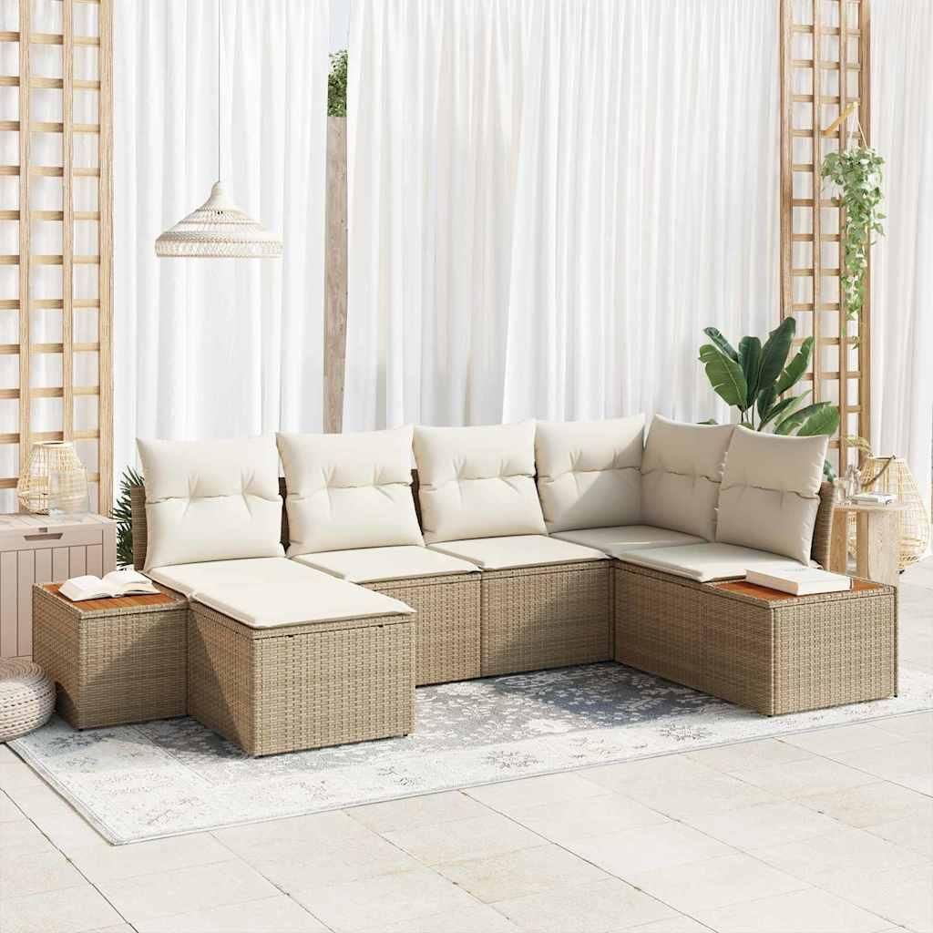 "Rabatt" Gartensofa-set - Balkonmöbel/Terrassenmöbel - mit Kissen - 6 pcs - Beige Poly-Rattan - Lounge-Dining set CC12650