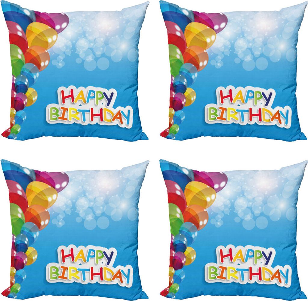 ABAKUHAUS Geburtstag Kissenbezug Set (4 Stück), Vibrant Ballon-Himmel, Moderner Doppelseitiger Digitaldruck, 60 cm x 60 cm, Mehrfarbig