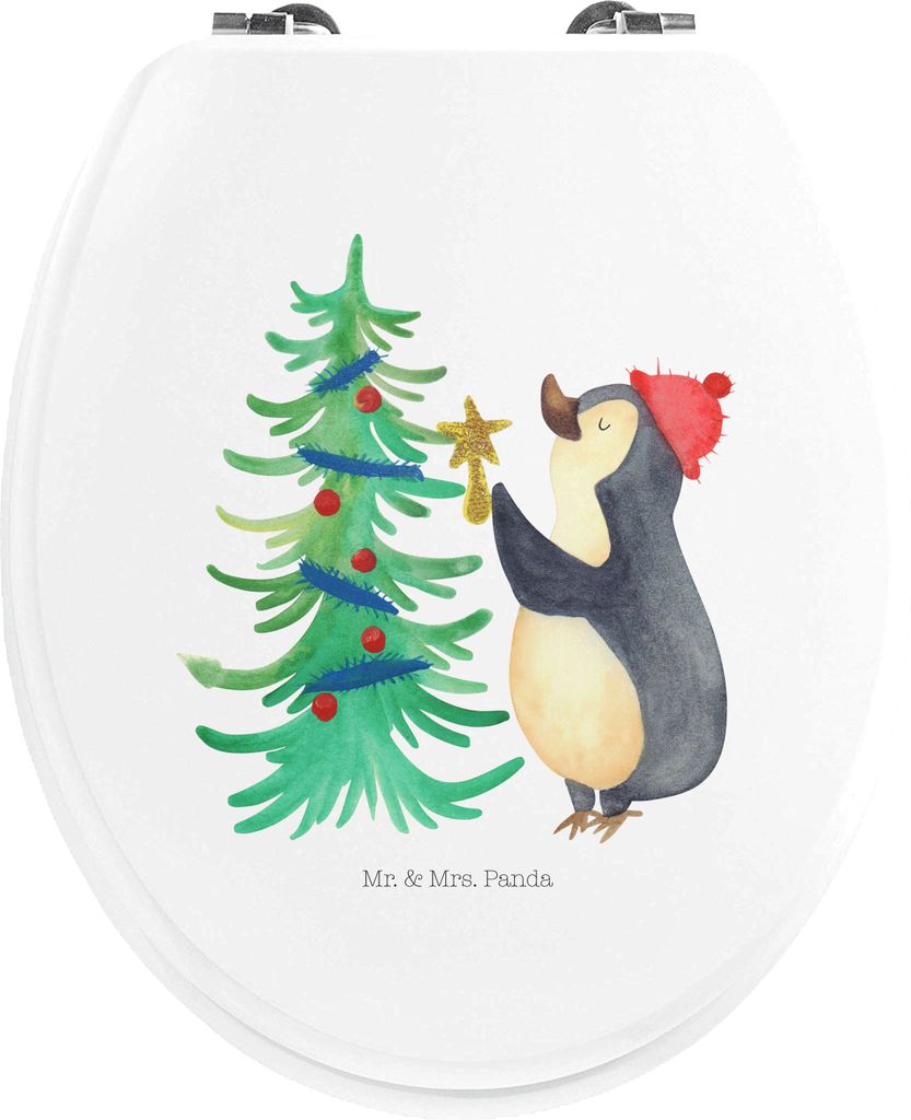Mr. & Mrs. Panda Toilettendeckel Pinguin Weihnachtsbaum - Weiß - Geschenk, Klodeckel, Weihnachten, Winter, WC Sitz, Toiletten-Sitz, Klo-Deckel, Ni...