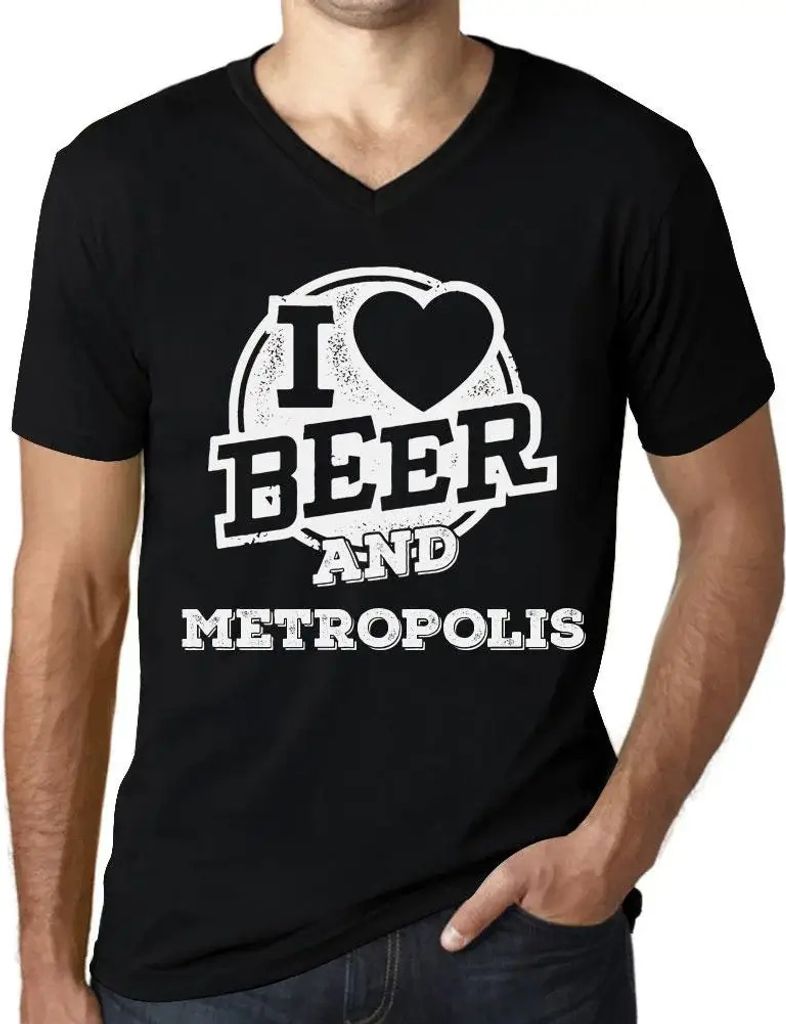 Herren Grafik T-Shirt V-Ausschnitt Ich liebe Bier und Metropolis – I Love Beer And Metropolis – Öko-Verantwortlich Vintage Jahrgang Kurzarm Lu...