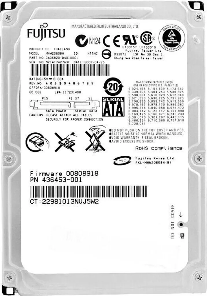 Hard Disk Fujitsu MHW2060BH 60GB SATA 2.5 5400RPM 8MB Cache - Originale