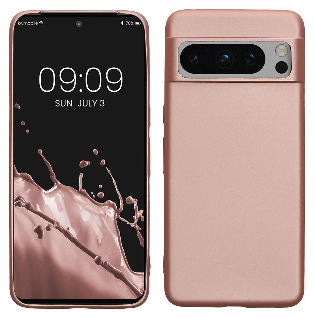 kwmobile Handyhülle für Google Pixel 8 Pro Hülle - Silikon Case metallisch schimmernd - Schutzhülle Cover - Metallic Rosegold