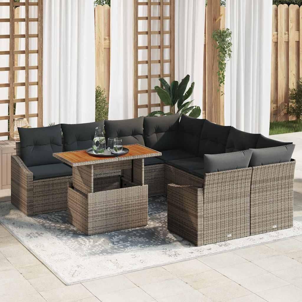 Maison Exclusive - Garten-Sofa-Set mit Speicher 9 pcs Grau Poly Rattan