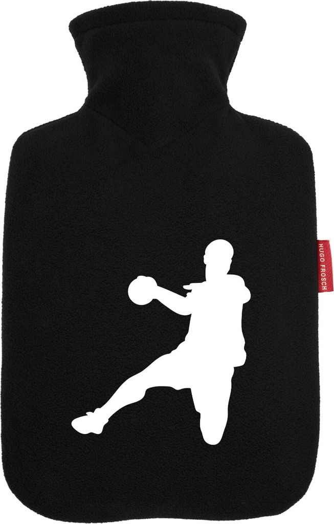 Huuraa Wärmflasche Handball Silhouette 1,8 Liter Black Classic Veloursbezug Bettflasche Geschenkidee