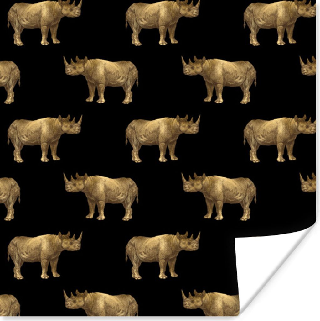 MuchoWow Poster Muster - Nashorn - Gold - Schwarz 30x30 cm - Wandposter - Printing