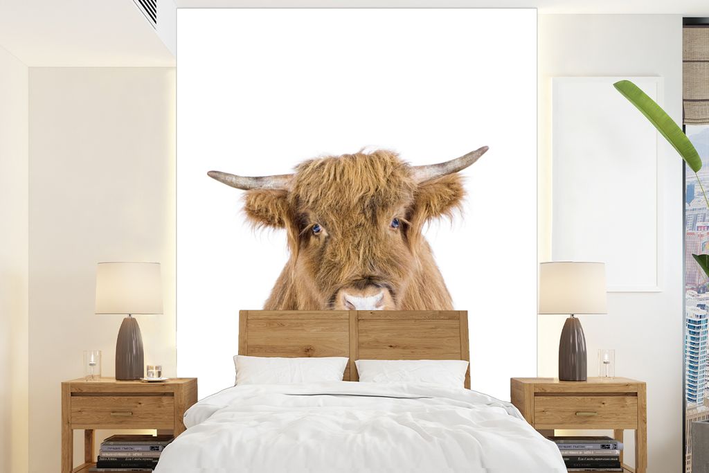 MuchoWow Fototapete für Wohnzimmer oder Schlafzimmer Wandtapete Vinyl Motivtapete Schottischer Hochländer - Tiere - Braun - Natur - 165x220 cm ...
