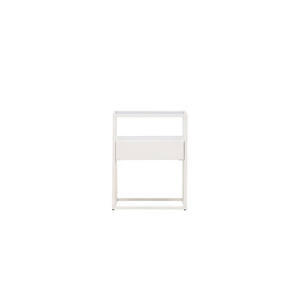 Petit meuble d'angle Fortaleza blanc, console compacte à tiroir unique