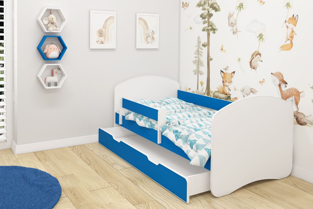 Kinderbett Jugendbett mit Matratze in Weiß / Blau ACMA II Produktbild 2