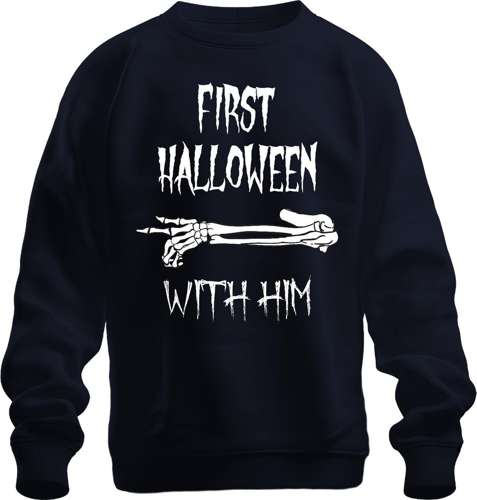 FIRST HALLOWEEN WITH HIM Erstes Baby Skelett Arm Grusel Papa Uni Sweatshirt Pullover, Navy, XXL