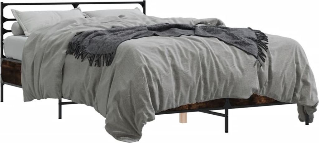 (NEU 2026) Bettgestell moderne, Räuchereiche 140x190 cm - Holzwerkstoff und Metall - Klassische Betten - 34.96 kg