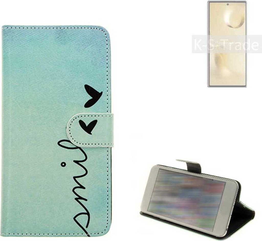 K-S-Trade Schutz Hülle Handy Hülle kompatibel mit Xiaomi Mi MIX Fold 2 Hülle Handyhülle cover bookstyle Etui Handyhülle ''smile'' türkis