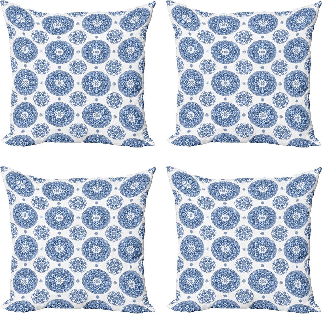 ABAKUHAUS Jahrgang Kissenbezug Set (4 Stück), Vintage Französisch Blau, Moderner Doppelseitiger Digitaldruck, 45 cm x 45 cm, Blau Weiss