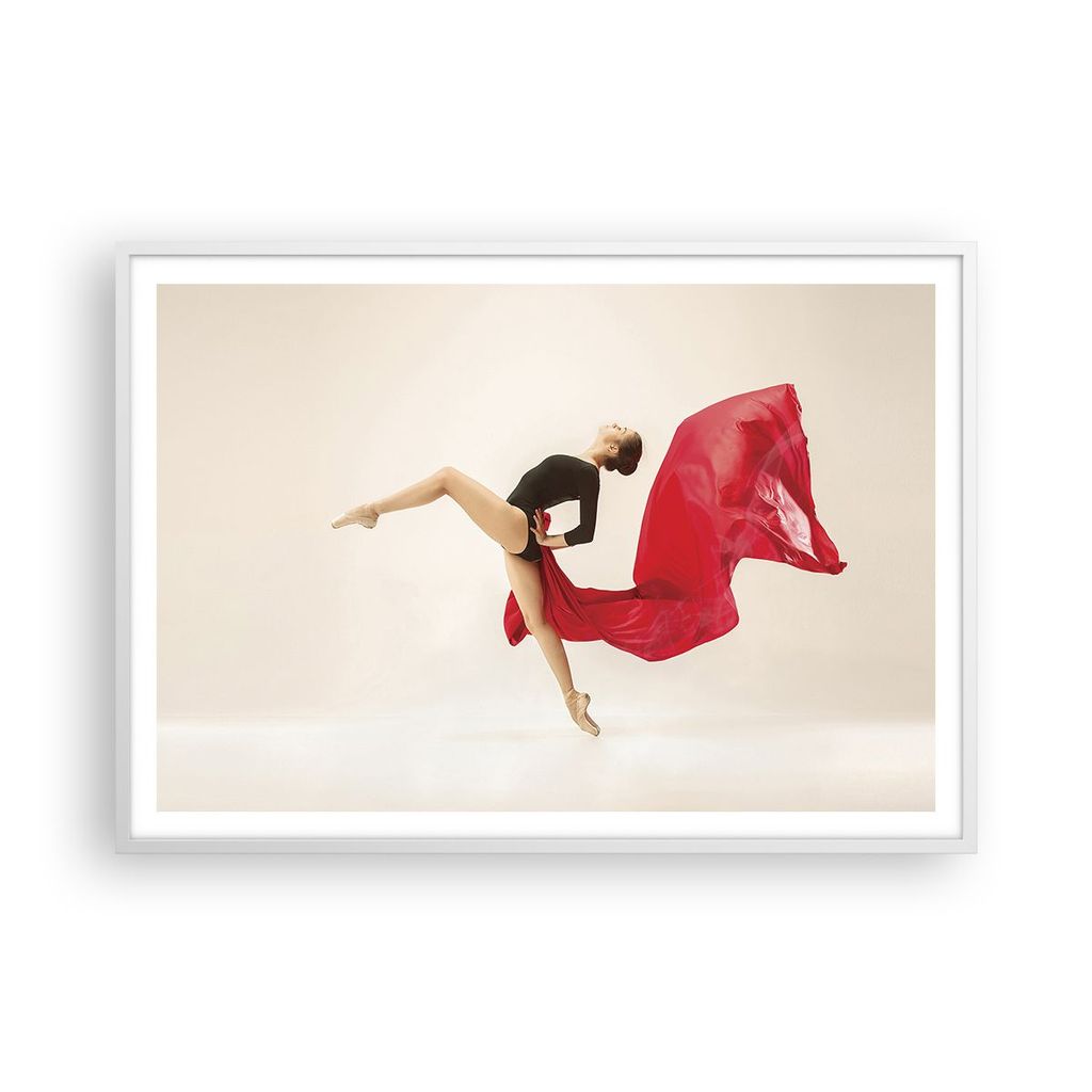 Gerahmtes Poster - Weißer Rahmen - Ballerina Tanz Rot - 100x70 cm - Wand Bild - Wanddeko - Wandbilder - Kunstposter - Wandposter - Bilderrahmen - ...
