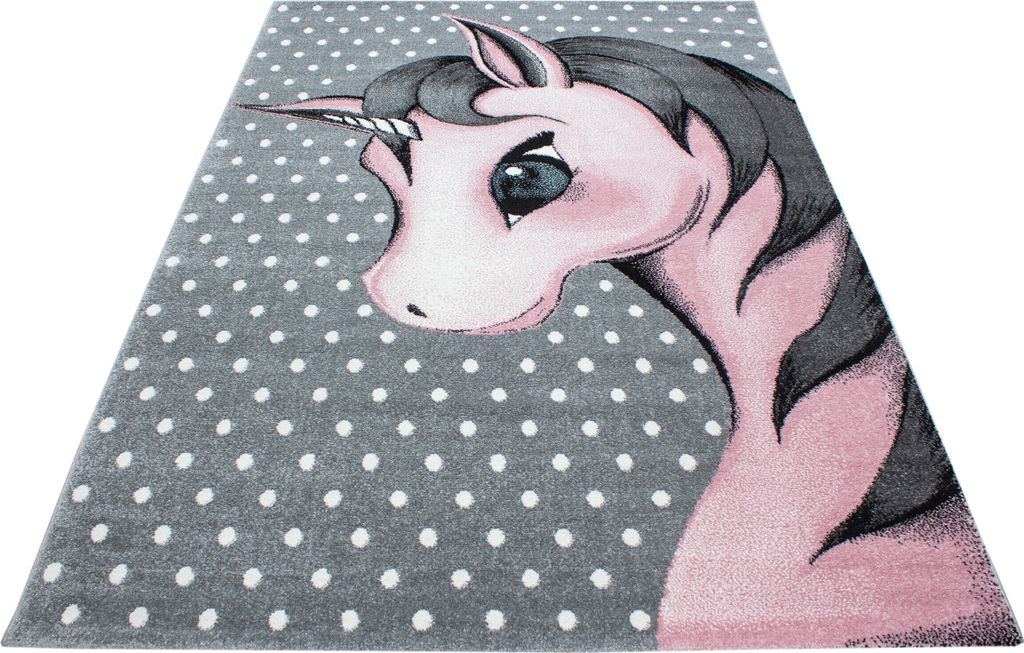 Kinder Teppich Kinderzimmer für Jungs und Mädchen Pink 140x200 weich Einhorn-Design bunt aus Regenbogen Fußball uvm. Rechteck aus Polypropylen