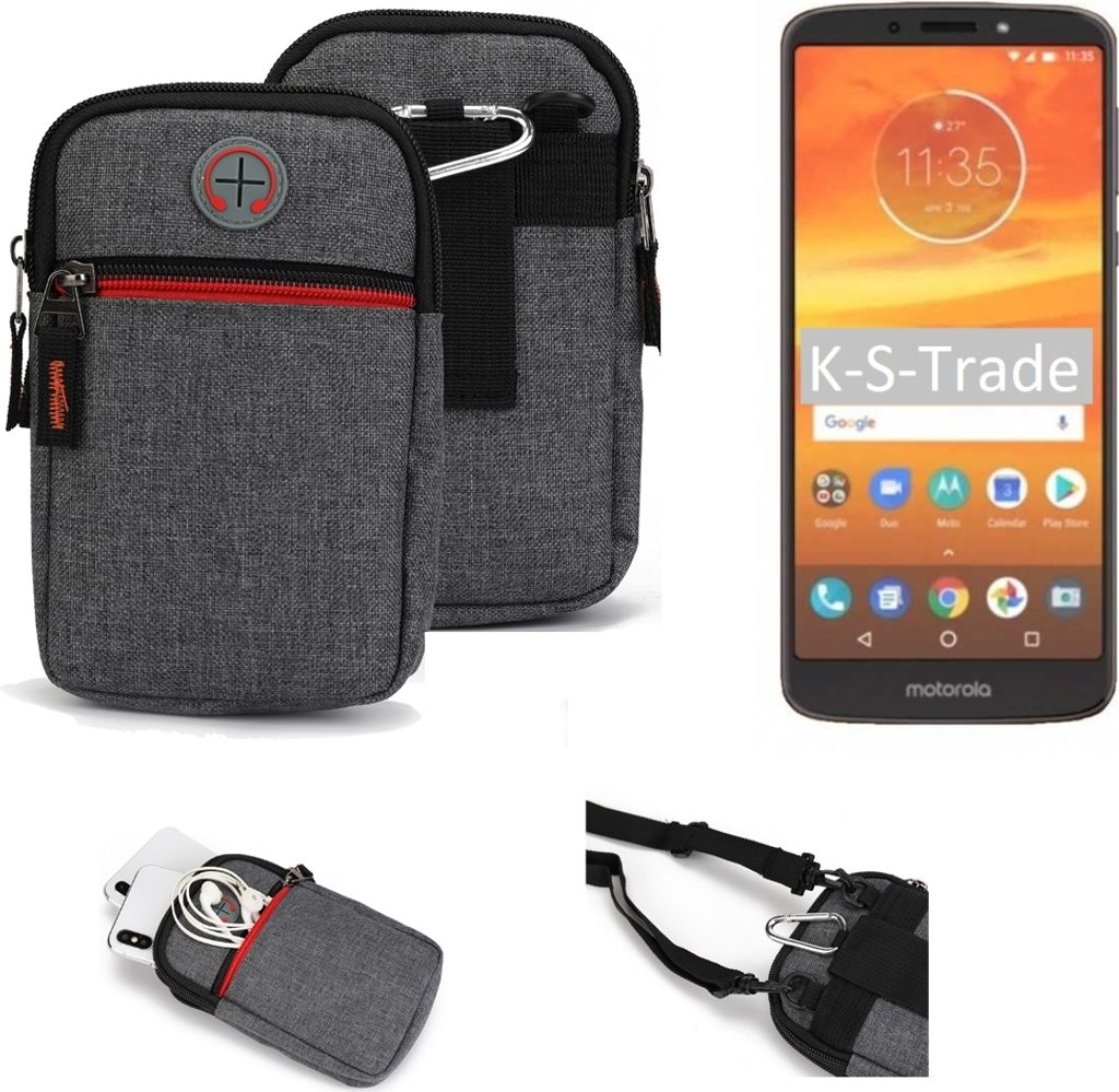 K-S-Trade Holster Gürtel Tasche kompatibel mit Motorola Moto E5 Plus Handy Tasche Schutz Hülle grau Zusatzfächer 1x