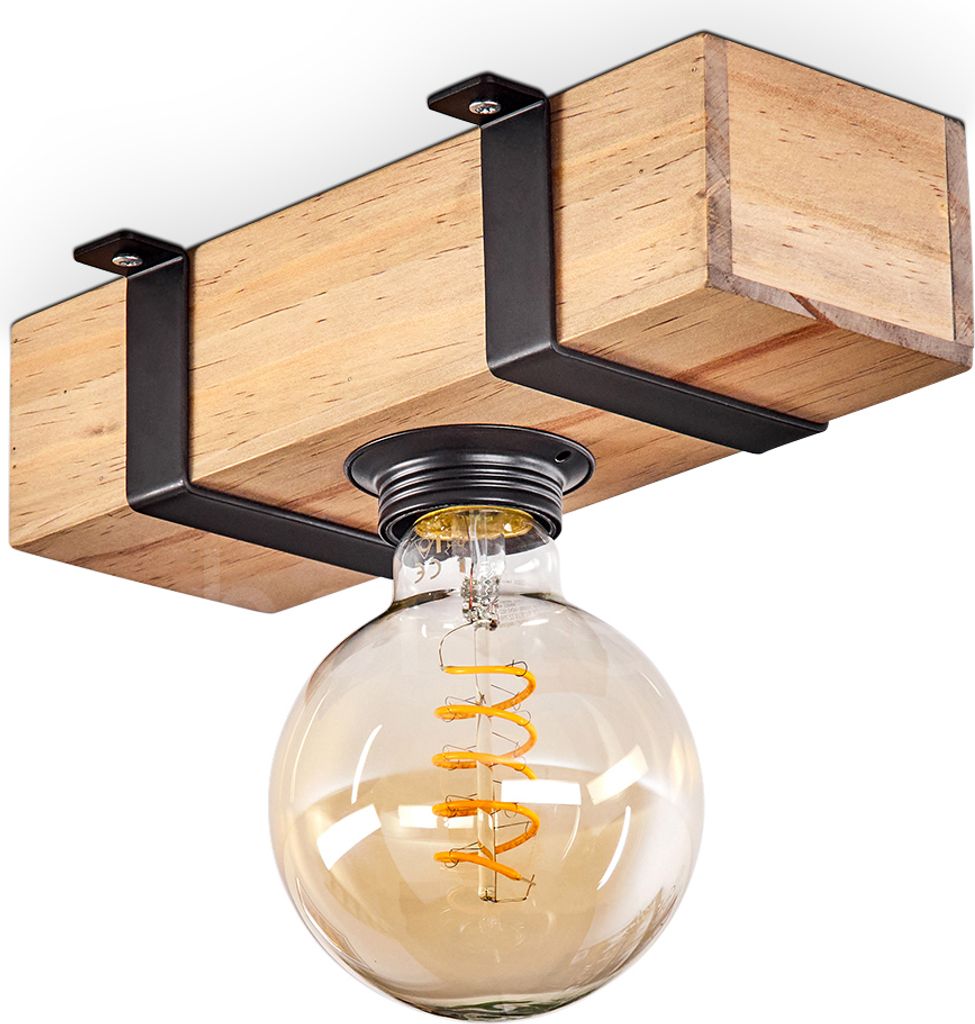 Bollengo Deckenlampe aus Metall/Holz in Schwarz/Natur