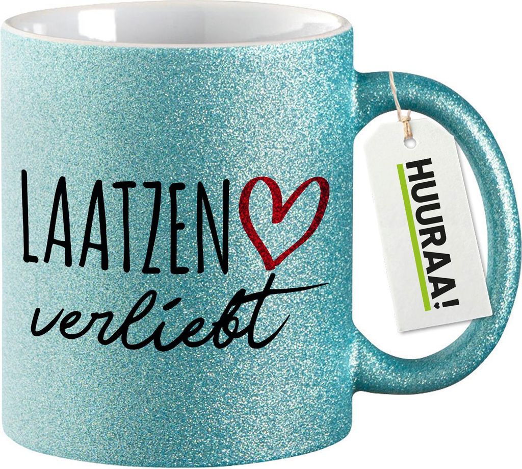 Huuraa Glitzertasse Laatzen verliebt 330ml Blau Keramik Kaffeebecher Geschenkidee