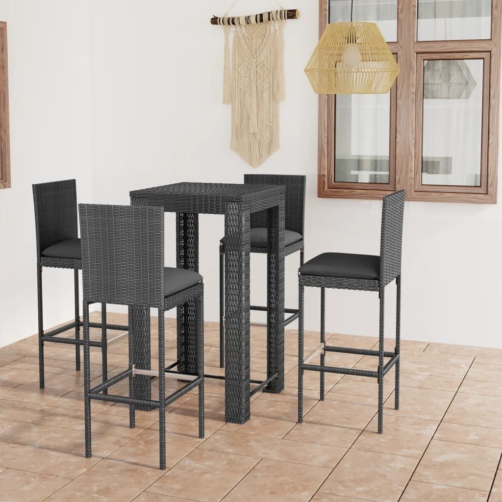 Maison Exclusive - 5-tlg. Gartenbar-Set mit Kissen Poly Rattan Grau
