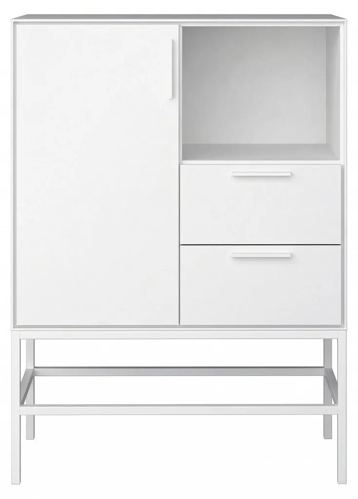 Buffet de cuisine blanc laqué Ravn petit meuble rangement séjour