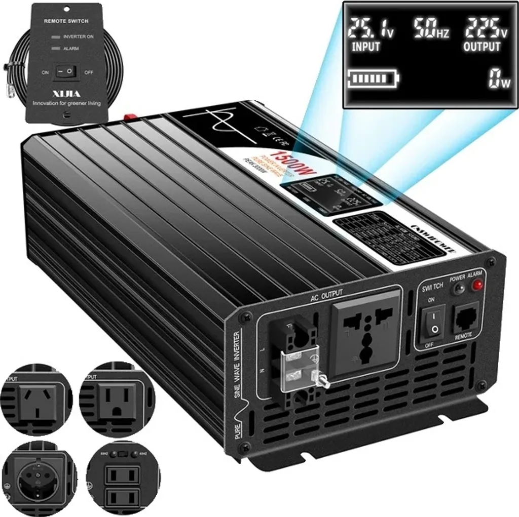 Convertisseur de tension 12V 230V pure sinus 1500W pour panneau solaire