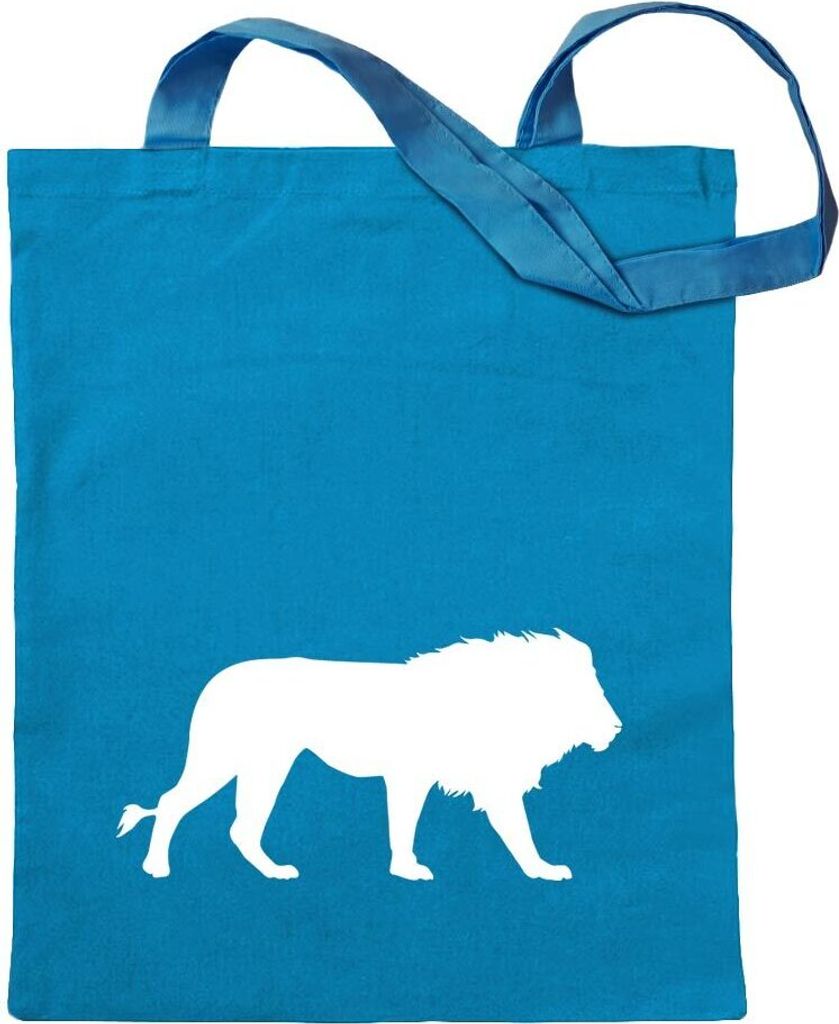 Kiwistar - Baumwolltasche - hellblau - Löwe Raubkatze Silhouette - Tragetasche Stoffbeutel Umhängetasche langer Henkel