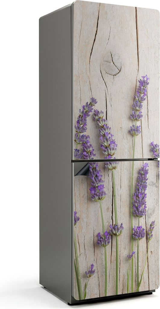 Lavendelblüten auf Holzhintergrund – Magnetische Kühlschrank Abdeckung – Dekorfolie magnetisch Küche – Kühlschrank Magnet Deko – selbst...